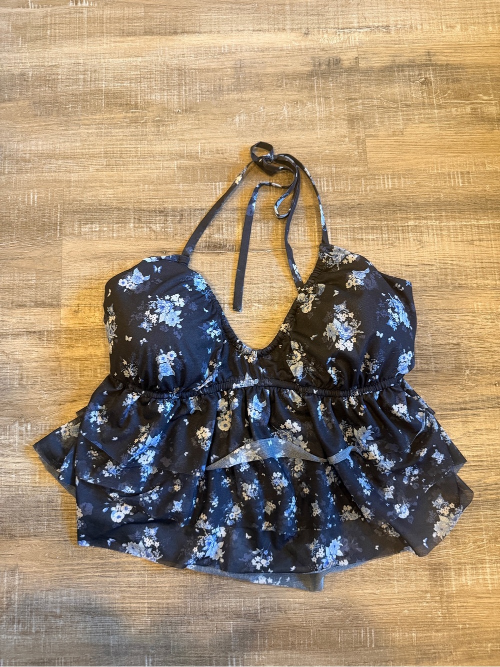 wild fable Black Floral Ruffle Halter Camisole